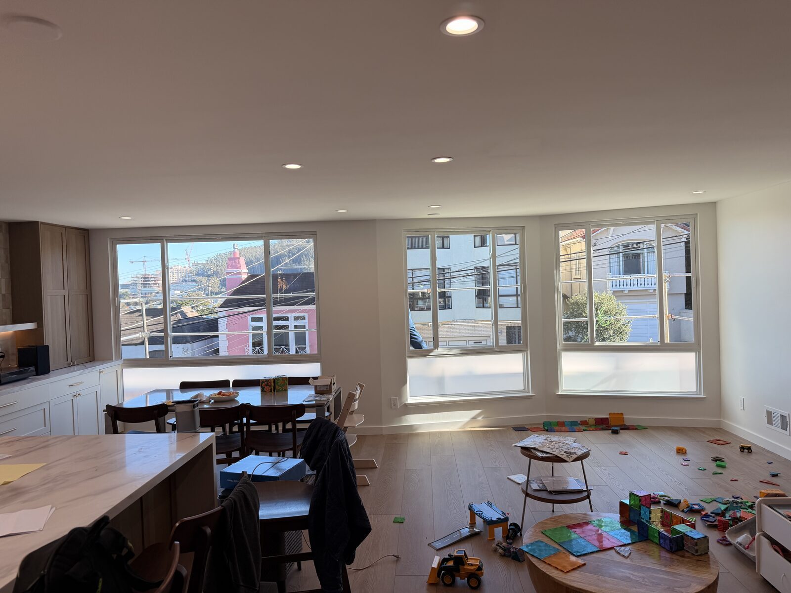 Living and play space with city views